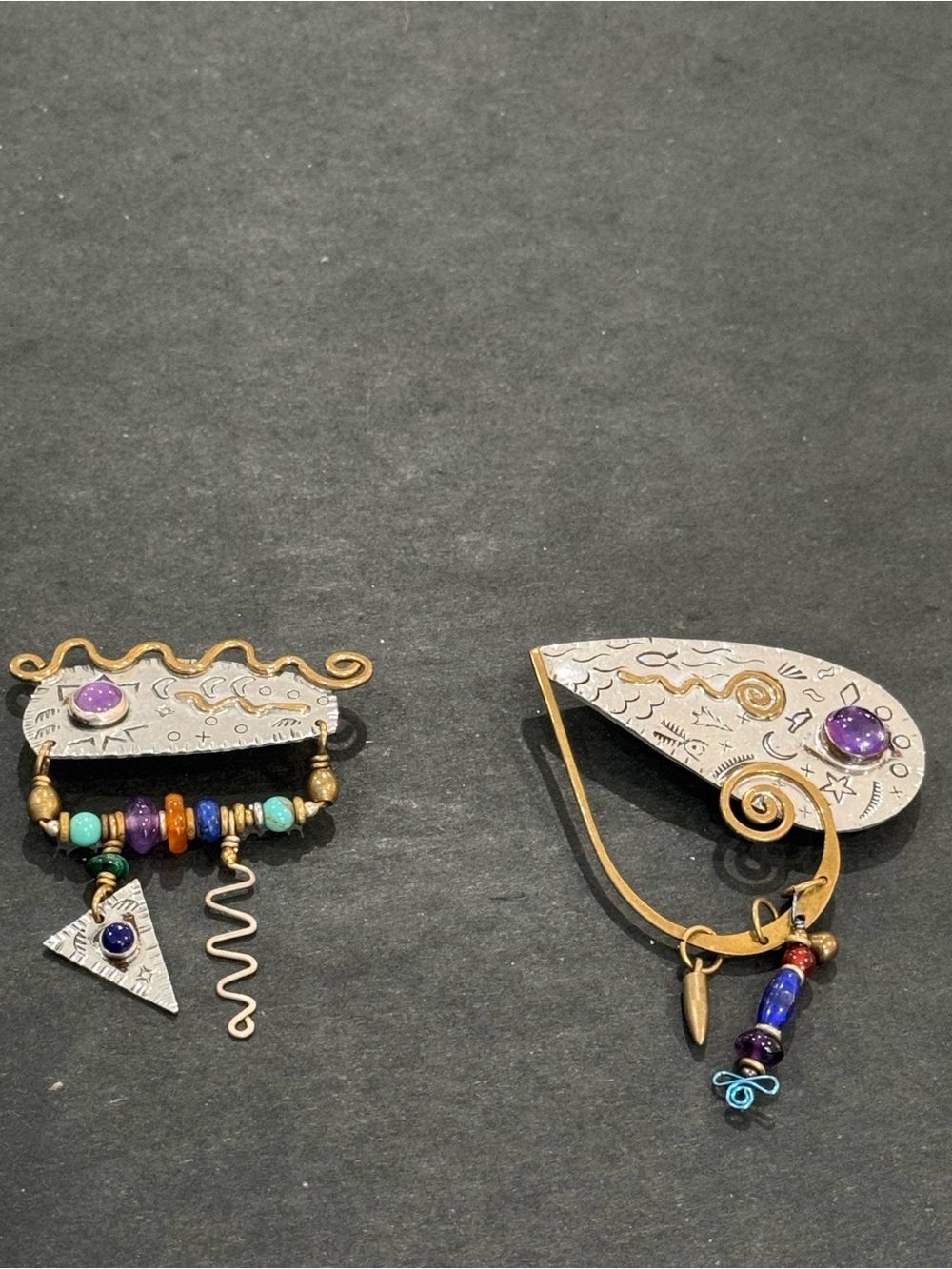 Handcrafted Mixed-Metal Purple Stone Women’s Brooch Set